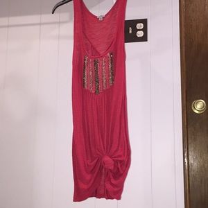 Coral beaded tank top.